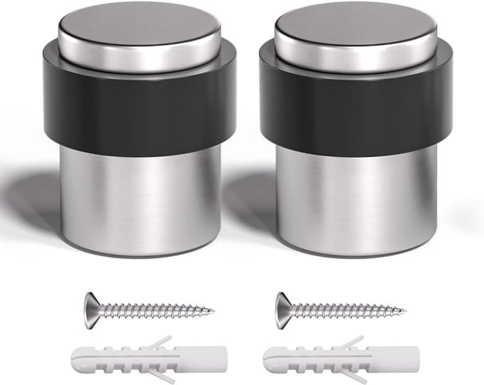 Cilindrische Deurstopper RVS 304 met Zwarte Rubberen Stootrand, 2 Stuks