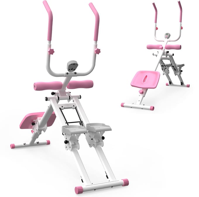 Stepper - 2-in-1 Buikspiertrainer - Inklapbaar Multifunctioneel Full Body Apparaat - Wit-Roze