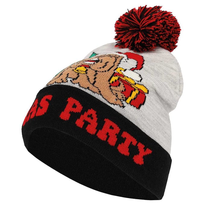 Kerstmuts met lampjes - Christmas rocks one size - met pompon - Grijs