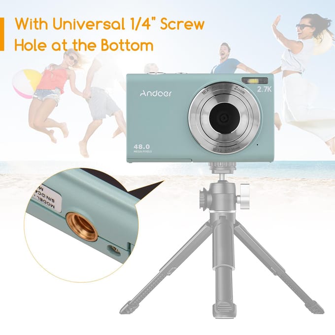 Andoer 2.7K digitale camera compacte videocamcorder 48MP autofocus 2,88 inch IPS-scherm 16x zoom roze