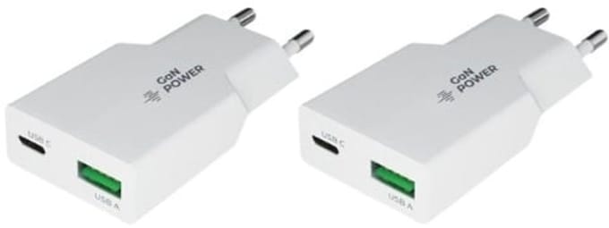 2 stuks OneOne 20W snellader met 2 poorten. USB C en USB A. Platte GAN Quick Charge lader. PD PPS oplader adapter past op Apple iPhone 13 Mini, iPhone 13 Pro, iPhone 13 Pro Max, iPhone 14, 14 Plus, 14 Pro, 14 Pro Max
