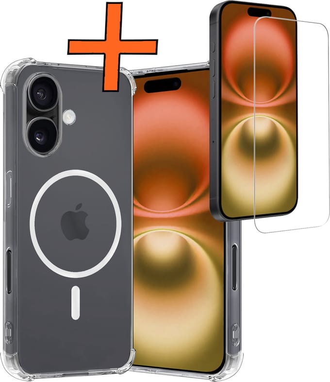 Hoes - Met Screenprotector - Geschikt voor Apple iPhone 16 - Magsafe Compatible - Sterk & Shockproof - Back Cover - Shock Proof Case - Telefoon Hoes - Transparant
