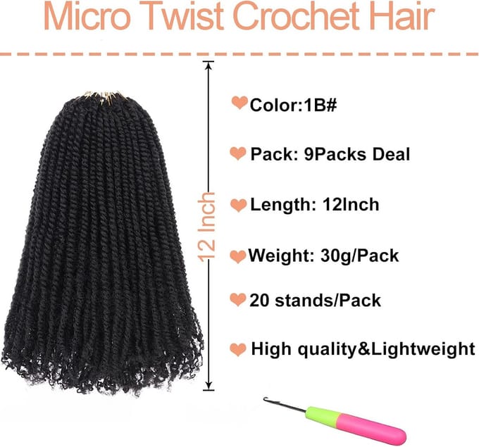 30,5 cm Micro Twist Krokus Haar Vlechten Set, Mini Passion Twist Nep Vlechten