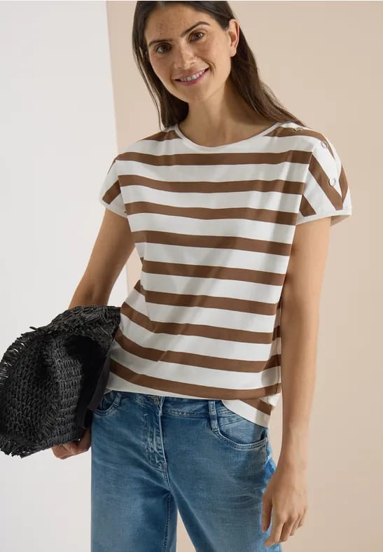 Shirt met boothals en knoopdetail