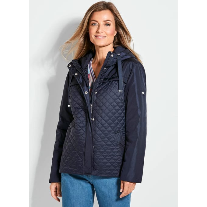 Gewatteerd jack met capuchon - marine - Gr. 38 van Goldner Fashion
