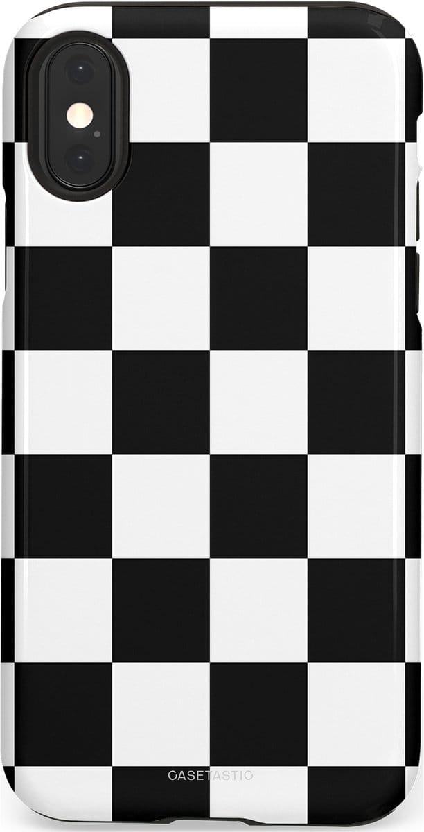 Casetastic hoesje geschikt voor Apple iPhone X / Apple iPhone XS - Dubbellaagse bescherming - Schaak - Fashion Case - Zwart Wit Zilver