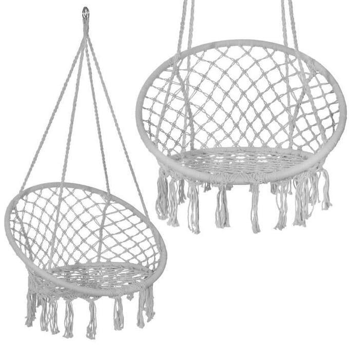 Springos Hangstoel | Binnen & Buiten | Belastbaar tot 150 kg | 120 x 79 cm | Grijs