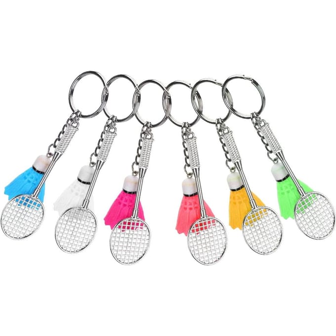 6 Stuks Mini Sleutelhanger Sleutelring Hanger Simulatie Badminton Rackets Hangende Decoratie white