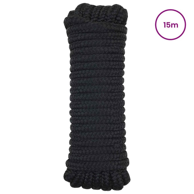 vidaXL - Boottouw - 14 - mm - 15 - m - Zwart - Polyester