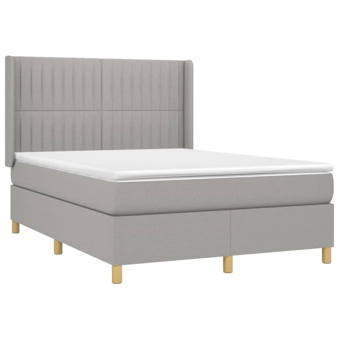 vidaXL - Boxspring - met - matras - stof - lichtgrijs - 140x190 - cm