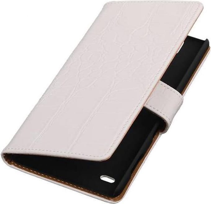 Croco Bookstyle Wallet Case Hoesjes Geschikt voor Sony Xperia C4 Wit