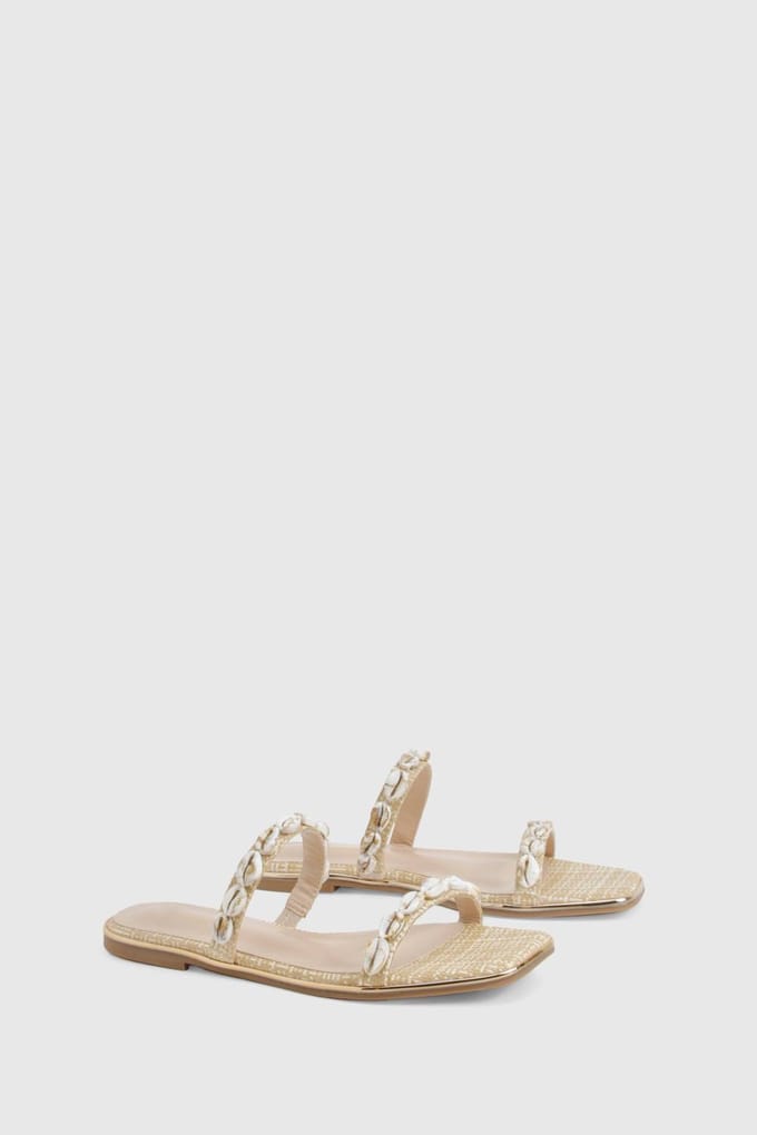 boohoo Dames Sandalen met raffia-schelpaccenten | Natural | Maat: 3