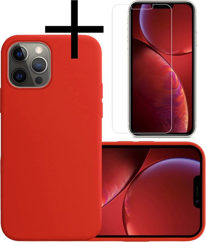 Hoesje - Met Screenprotector - Geschikt voor Apple iPhone 13 Pro Max - Sterk & Shockproof - Back Cover - Siliconen Case - Telefoon Hoes - Rood