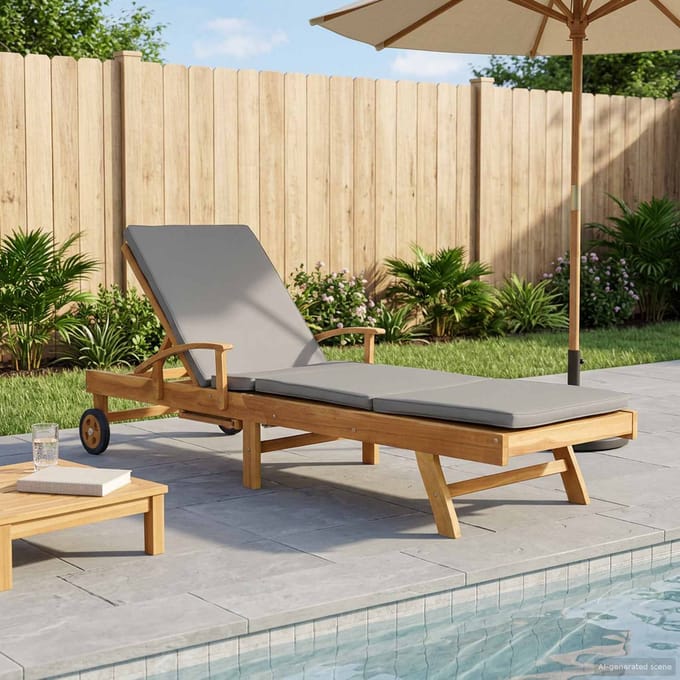 vidaXL - Ligstoel - met - kussen - 100% - Polyester - Solid-Teak