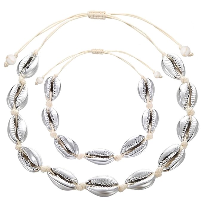 Fako Bijoux - Schelpjes Ketting & Armband - Choker - Schelpen Set - Zilver/Wit