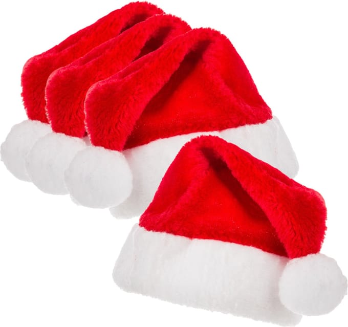 Feeric Kerstmutsen - 4x - rood - 29 x 15 x 35 cm - polyester - voor kinderen