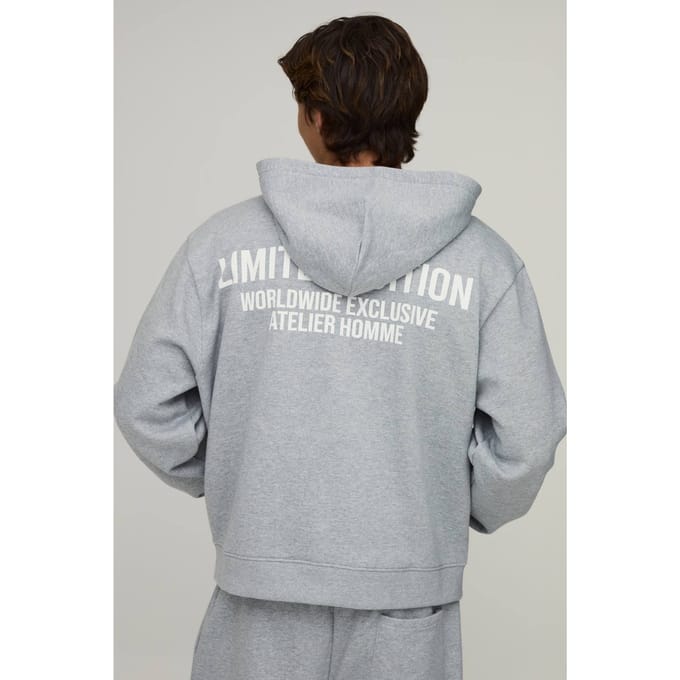 Oversized Boxy Limited Edition Zip Through Hoodie | Grey Marl | Size Large