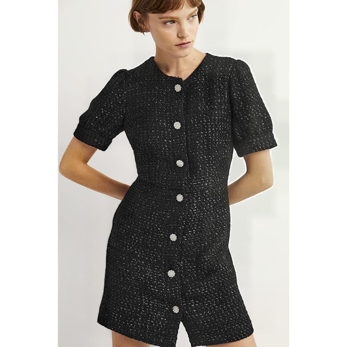 Boden Metallic Textured Mini Dress Blk Maat: 20L | Blousejurken Outlet | Dames | Zwart