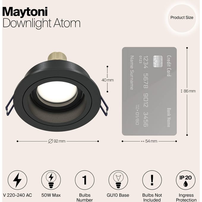 Maytoni Inbouwlamp Akron, instelbaar, rond, zwart