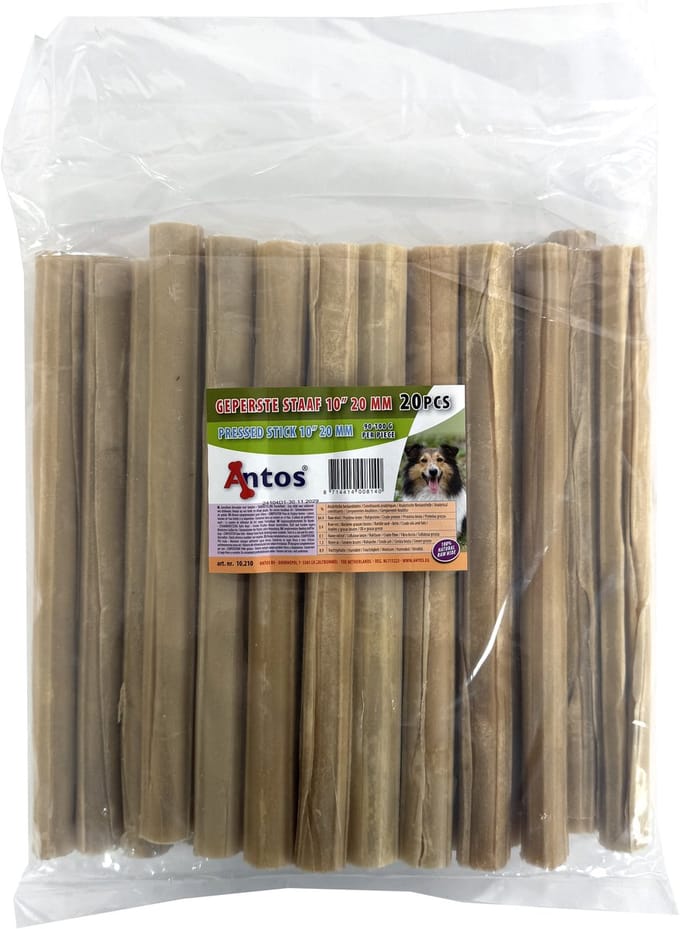Antos - Hondensnack - Mega Kauwstaaf Runderhuid - 20 stuks - 25cm