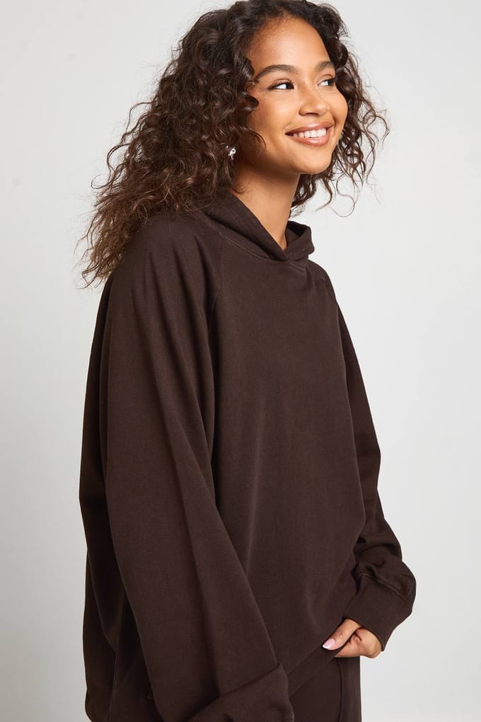 boohoo Dames Gewassen Raglan Naad Oversized Hoodie | Chocoladebruin | Maat: Medium
