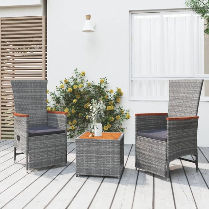 vidaXL - 3-delige - Loungeset - poly - rattan - en - massief - acaciahout - grijs