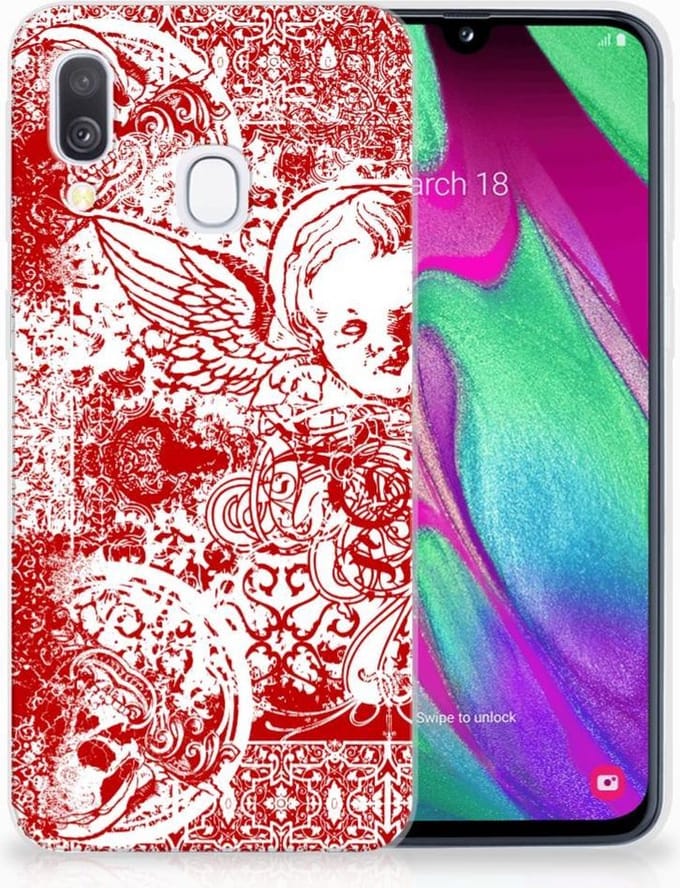 Silicone Back Case Samsung Galaxy A40 Angel Skull Rood