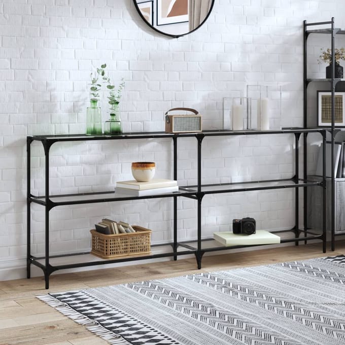 vidaXL Wandtafel met transparant glazen blad 194,5x30x81 cm staal