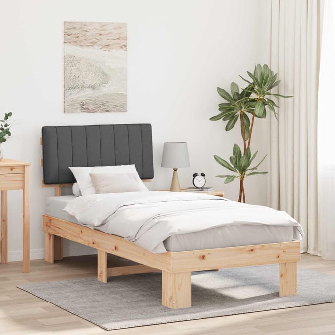 vidaXL - Bedframe - met - Gevoerde - Hoofdbord - Donkergrijs - 90 - x - 200 - cm