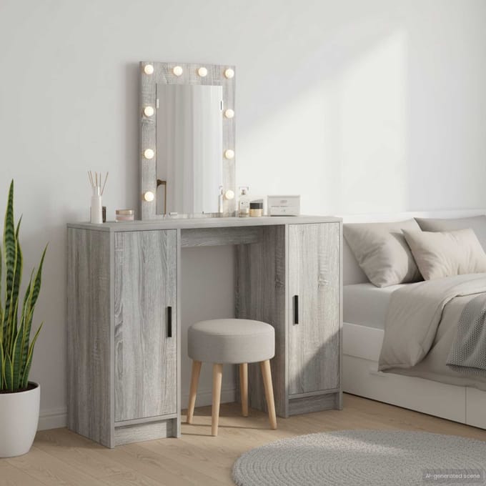 vidaXL - Kaptafel - Grijs - 102 - x - 33 - x - 135 - cm - Bewerkt - hout