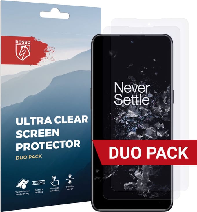 Rosso Screen Protector Ultra Clear Duo Pack Geschikt voor OnePlus 10T | TPU Folie | Case Friendly | 2 Stuks