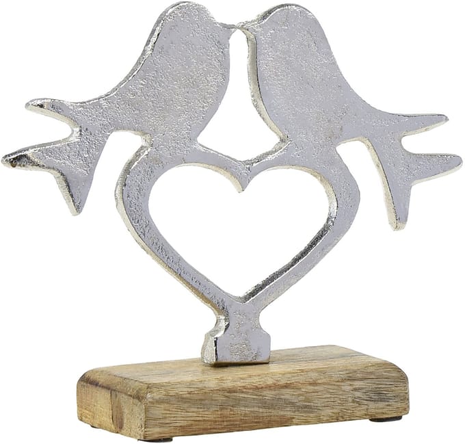 Hartdecoratie om te plaatsen met vogeldecoratie bruiloft 16,5×19,5cm
