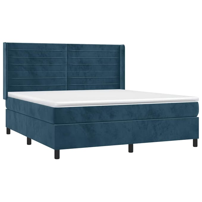 vidaXL - Boxspring - met - matras - en - LED - fluweel - donkerblauw - 160x200 - cm