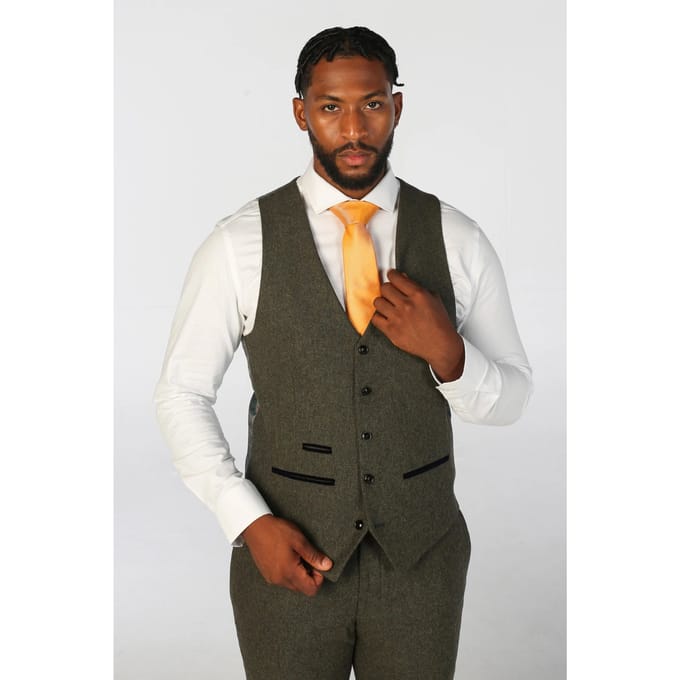 Heren olijfgroene wolmix tweed formele vesten