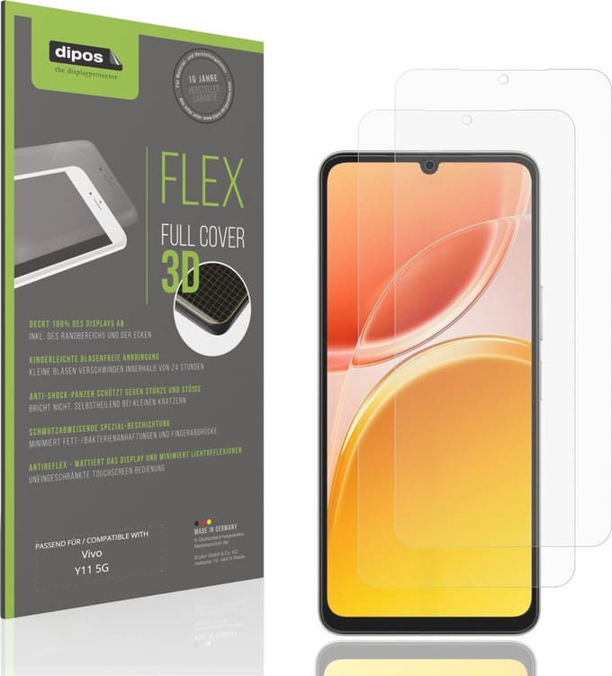 dipos FLEX – 2x Matte Screenprotector geschikt voor Vivo Y11 5G | Volledige Schermbescherming | Case-Friendly