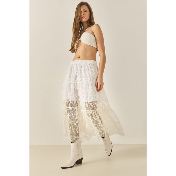 Hoge Taille Bloemige Maxi Rok met Rimpel Detail