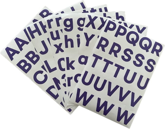 plakletters paars | alfabet stickers | met cijfers | hoogte 4 cm