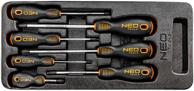 NEO Tools Wkrętak - Kruiskop Schroevendraaier - 7-delig - Magnetisch - Tweecomponenten Handgreep