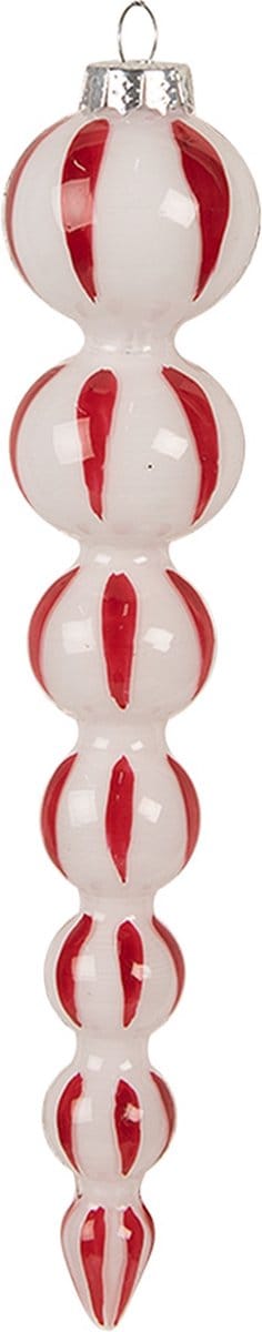 Clayre & Eef Kerstbal Overig Ø 4x18 cm Wit Rood Glas Kerstballen