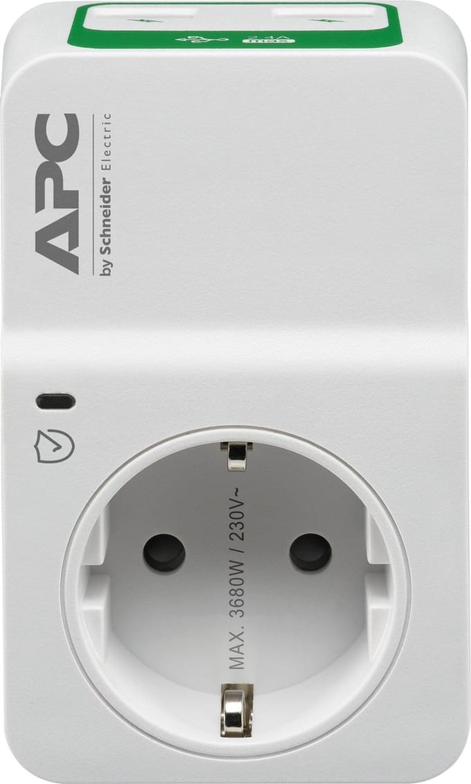 APC PM1WU2-GR Tussenstekker met overspanningsbeveiliging 3680W 1x stopcontact + 2x USB