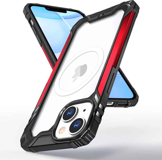 Hoesje Geschikt voor iPhone 14 Plus Magsafe hoes Ring Shockproof bumper case – Rood