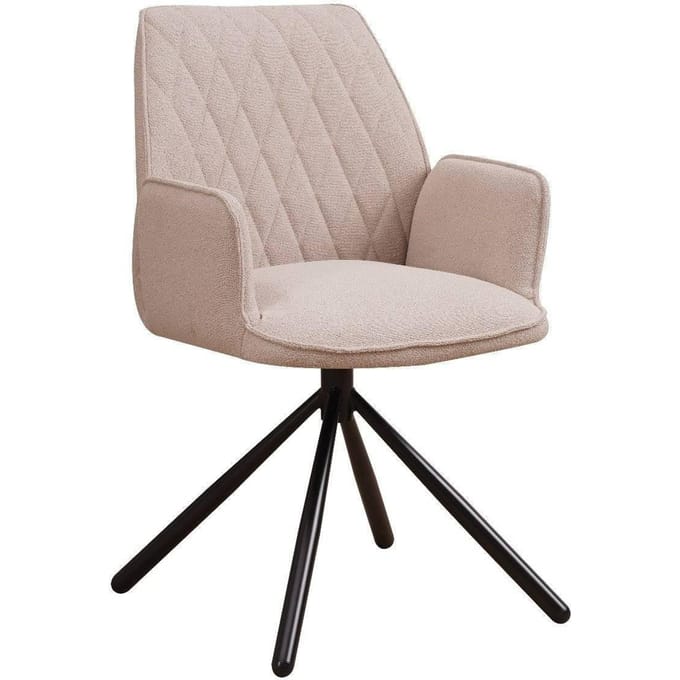 Dimehouse Draaibare Eetkamerstoel Novan Beige Bouclé – 180° Draaibaar - Stof - Scandinavisch & Basic
