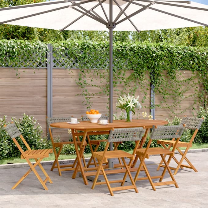 vidaXL - Opklapbare - stoelen, - 6 - stuks, - grijs, - van - polyrotan - en - massief - hout.