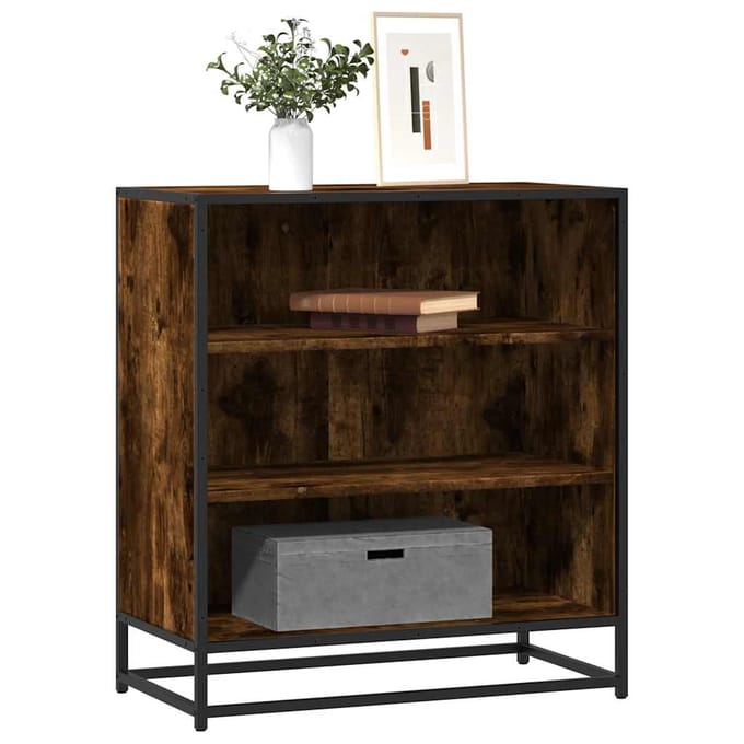 vidaXL - Dressoir - 68x35x76 - cm - bewerkt - hout - en - metaal - gerookt - eiken