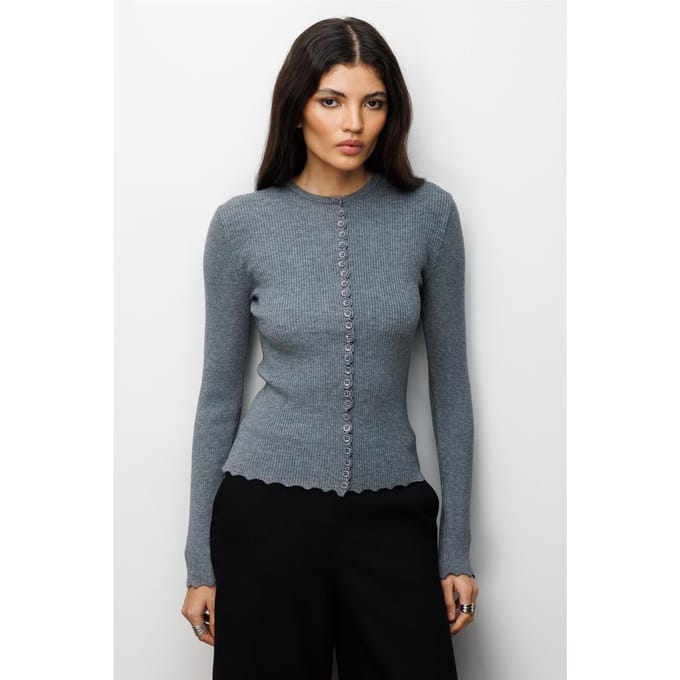 Geribbelde Gebreide Knopen Cardigan