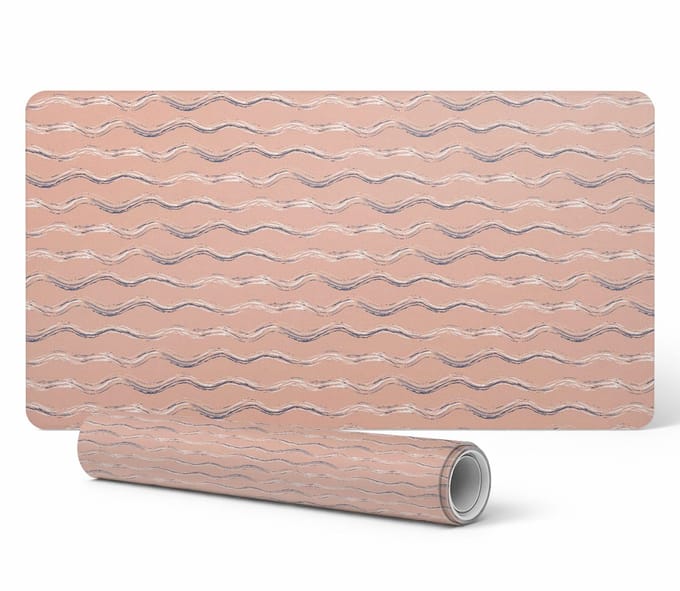 Moderne bureauonderlegger voor thuiswerken, golvende pastelkleurige lijnen, 90x45 cm