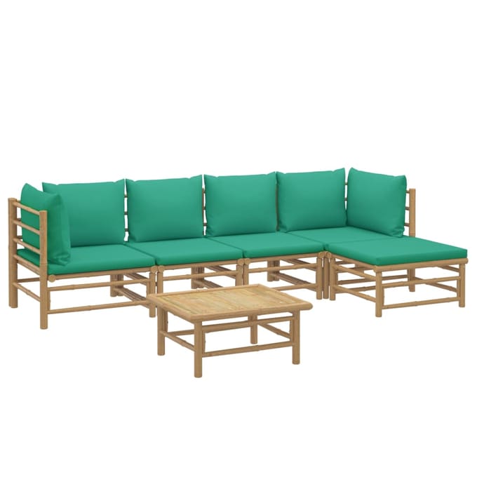 vidaXL - 6-delige - Loungeset - met - kussens - bamboe - groen