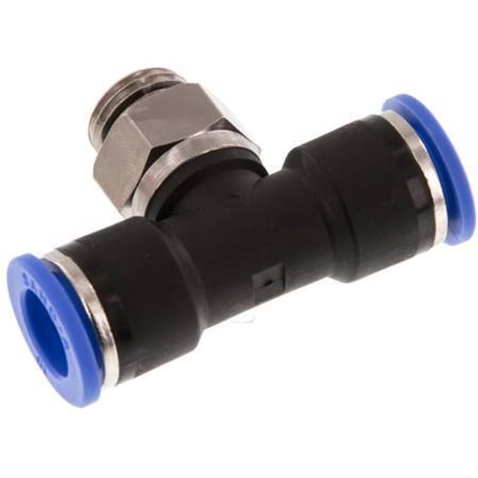 10mm x G1/4'' inline T-stuk Messing/PA 66 Insteekfitting Buitendraad Draaibaar NBR