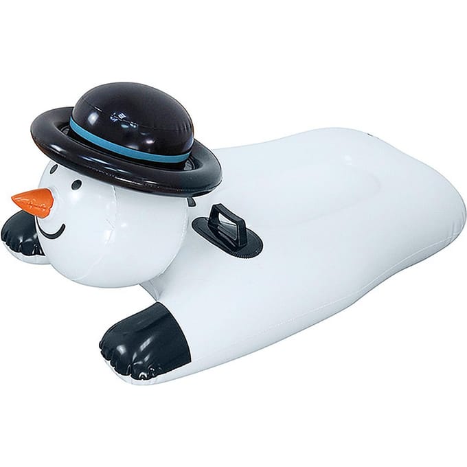 Bonhomme de neige d'hiver Bouée à neige Gonflable Luge à neige Poignées doubles Planche à ski pour enfants blanc