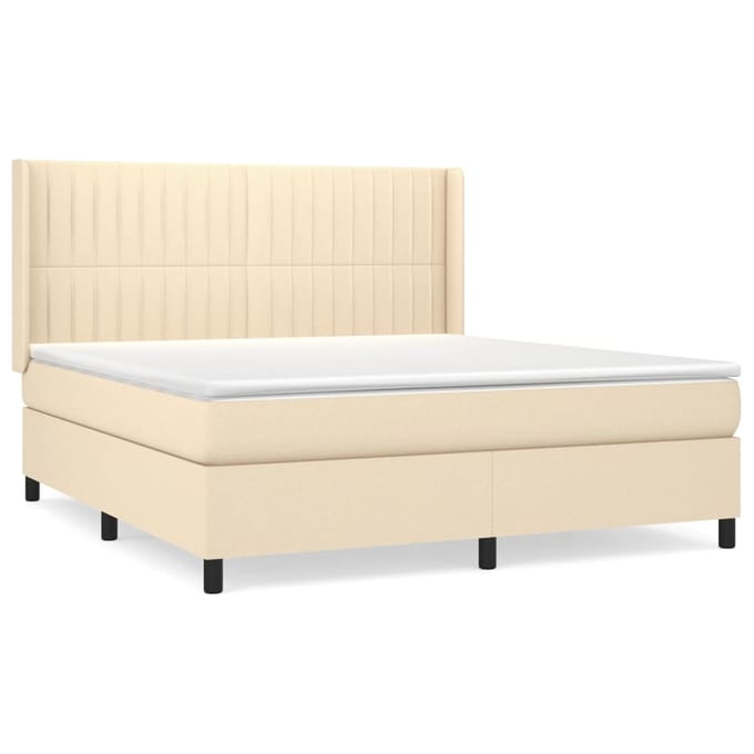 vidaXL - Boxspring - met - matras - stof - crèmekleurig - 160x200 - cm